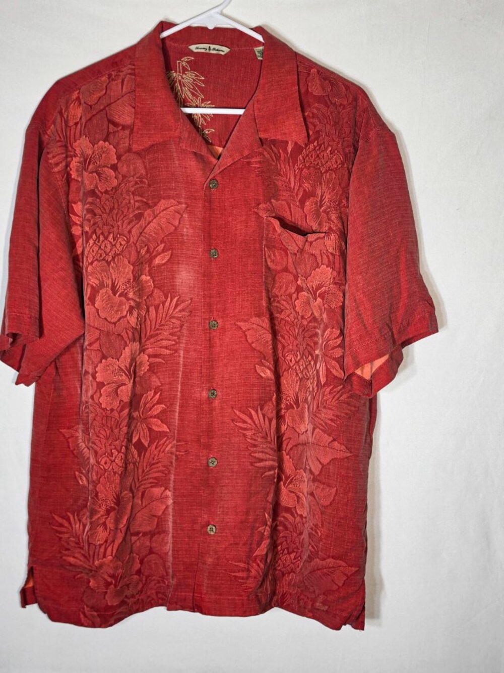 Tommy Bahama Button Up Men's Large Floral Hawaiian Aloha 100% Silk Shirt